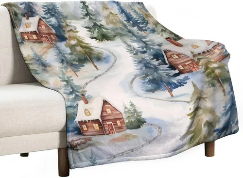 Miniatura 56 de Manta de invierno de acuarela de Navidad en el bosque, manta cálida y acogedora para sofá, cama para adultos, 30 x 40 pulgadas, manta de microfibra