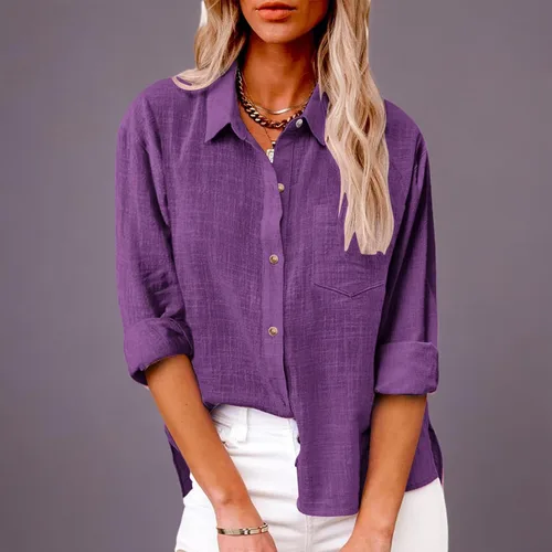 Miniatura 88 de SMIDOW Camisa de algodón y lino con botones para mujer