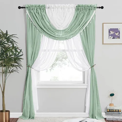 Miniatura 13 de NICETOWN - Cortinas transparentes elegantes de gasa para sala de estar/guardería, cortinas victorianas con bolsillo para barra, gris claro y blanco