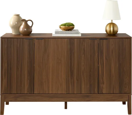 Best Choice Products Armario de almacenamiento moderno de 4 puertas de 55 pulgadas, buffet, gabinete multimedia, armario, mesa de entrada, Nogal