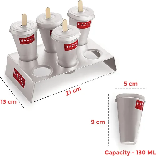 Miniatura 4 de HAZEL Juego de 12 moldes de aluminio para kulfi con 2 soportes y 24 varillas, para hacer helados y paletas reutilizables, moldes Kulfi para hacer