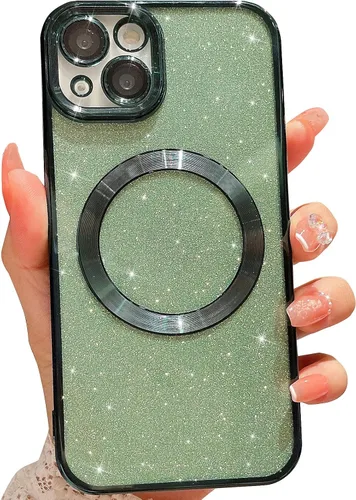 Miniatura 8 de Compatible con iPhone 13 Funda magnética con purpurina, bonita funda transparente chapada de lujo, compatible con MagSafe para mujeres y niñas
