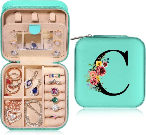Parima Travel Jewelry Case Jewelry Box - Travel Essentials Small Initial Jewelry Case Organizer Jewelry Boxes Personalized Gifts for Women Birthday