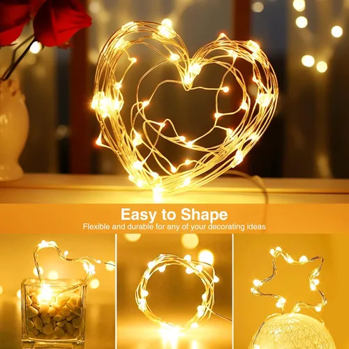 Miniatura 4 de 【Paquete de 10】Luces de Hadas a Batería con Temporizador, 7FT 20LED Luces de Cadena Impermeables Cable Plateado Luces de Hadas a Batería Luces