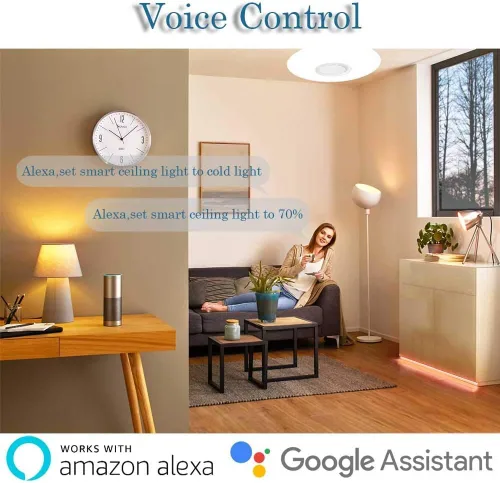 Miniatura 3 de Lámpara de techo con música WiFi mejorada con altavoz Bluetooth y control remoto, lámpara de techo regulable de 15 pulgadas compatible con Alexa
