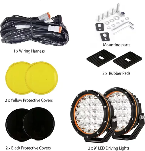 Miniatura 2 de 7 pulgadas 2 piezas de luces LED todoterreno 210 W 32000 lúmenes de cobertura ámbar súper brillante 12 V 24 V con arnés de cableado para camioneta