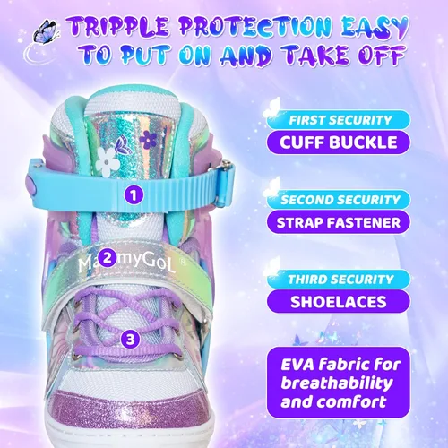 Miniatura 2 de MammyGol Patines en línea para niñas y niños, 4 tamaños ajustables, patines de mariposa con ruedas intermitentes de colores vibrantes, patines