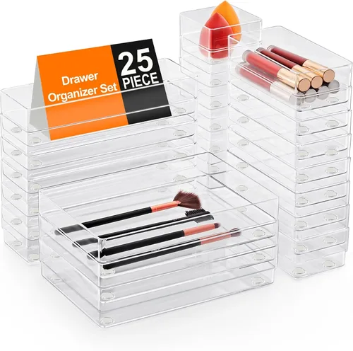 Miniatura 9 de SMARTAKE Organizador de cajones de 7 piezas con almohadillas de silicona antideslizantes, bandeja organizadora de cajones de escritorio de 4
