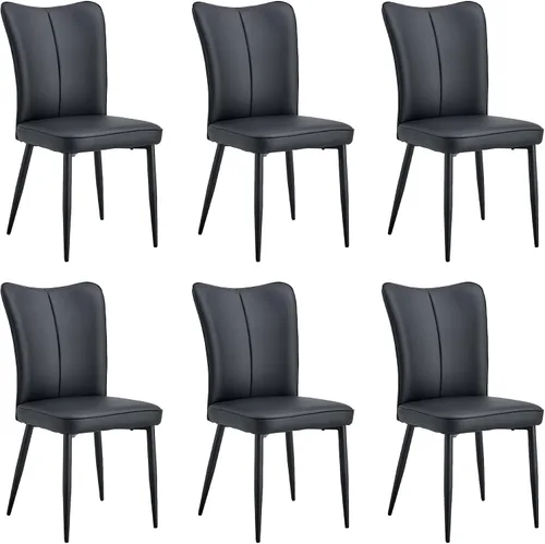 Miniatura 10 de Juego de 4 sillas de comedor de piel sintética, modernas sillas de comedor con tapizado de cuero y patas metálicas, juego de 4 sillas de comedor Bk-b