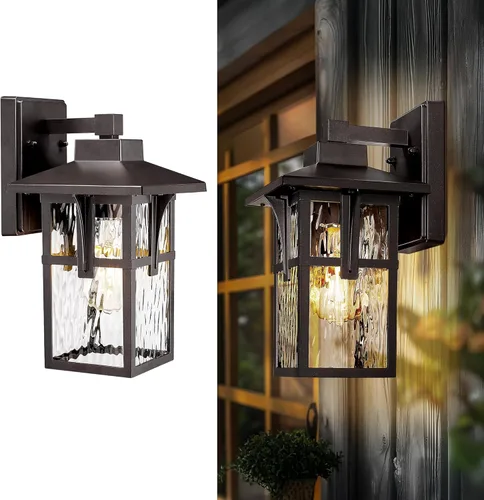 Miniatura 10 de HWH - Lámpara de pared para exteriores, 2 unidades, apliques de pared exterior con vidrio ondulado de agua, luces exteriores para porche, patio