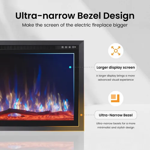Miniatura 3 de PPHI Villa - Chimenea eléctrica ultra estrecha de 42 pulgadas, chimenea realista de alta llama montada en la pared/empotrada con cama multimedia