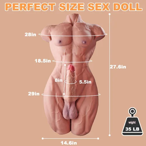 Miniatura 6 de Muñeca Sexual Masculina de Hombre Musculoso de 36 Libras para Mujeres con Consolador Enorme Flexible de 7.8 Pulgadas, Torso Masculino Musculoso
