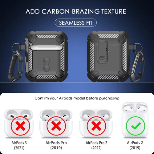Miniatura 5 de RFUNGUANGO Funda para AirPod de 2ª generación con kit de limpieza, armadura protectora de carcasa dura militar con bloqueo para funda de carga