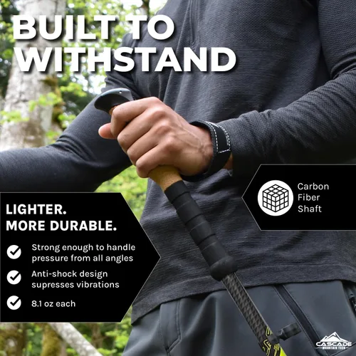 Miniatura 2 de Cascade Mountain Tech - Bastones de senderismo de fibra de carbono, bastones para caminar o hacer senderismo con seguros ajustables rápidos Verde