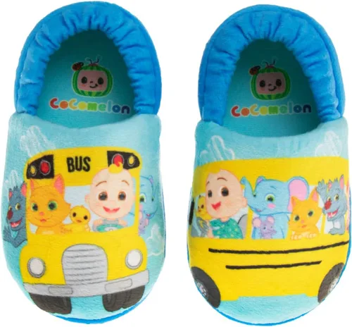 Josmo Cocomelon Pantuflas para niños pequeños, zapatos de casa para niños y niñas, mocasines de cama de felpa cálida, zapatos de cocomelon (niños