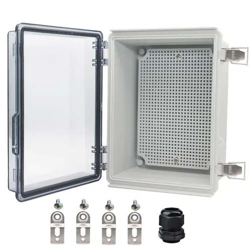 Miniatura 19 de Caja eléctrica impermeable, caja de conexiones IP67, pestillo de acero inoxidable, cubierta transparente con bisagras, carcasa para proyectos