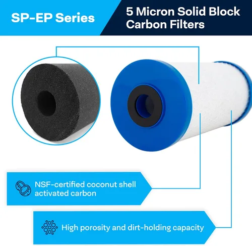 Miniatura 2 de SpiroPure SP-EP-BB 155548-43 CB-45-1005 Cartucho de filtro de agua con carcasa de coco certificado NSF de 10 x 4.5 micrones EP-BB 155548-43