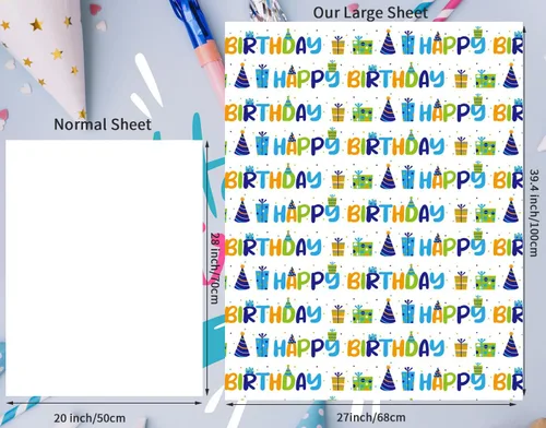 Miniatura 5 de BULKYTREE Papel de regalo de cumpleaños para niños, niñas, niños, hombres y mujeres, fiestas de vacaciones, 3 hojas grandes, globos