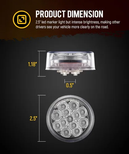Miniatura 7 de Partsam 10 piezas de luz marcadora de 2.5 pulgadas con 13 LED de doble revolución, luces de giro laterales ámbar para luces auxiliares azules