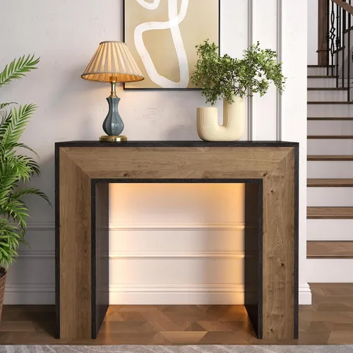 Miniatura 10 de Mesa de entrada de 41 pulgadas con luz LED, mesa consola de madera de granja detrás del sofá, mesa de sofá rústica estrecha para sala de estar, mesa