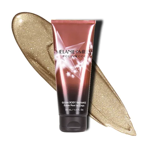Melanie Mills Hollywood Gleam Body Radiance - Maquillaje todo en uno, hidratante y resplandor para rostro y cuerpo, color dorado discoteca, mini, 1