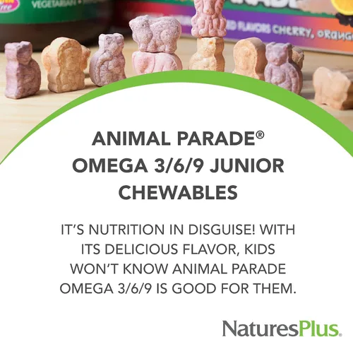 Miniatura 3 de NaturesPlus Animal Parade Omega 3/6/9 Junior, sabor a limón, 90 cápsulas blandas, promueve la salud inmunológica, de la piel, los ojos y el sistema