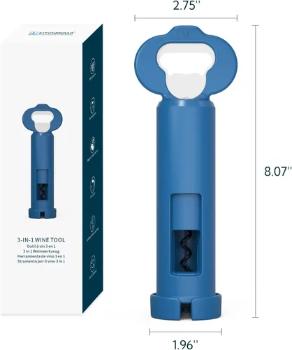 Miniatura 7 de KITCHENDAO Sacacorchos 3 en 1 para abrebotellas de vino con cortador de papel de aluminio, abridor de botellas de cerveza integrado con captador