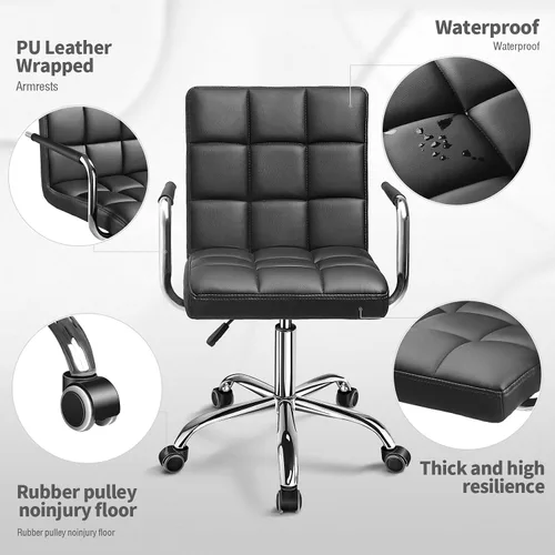Miniatura 4 de Kemon Office Chiar - Silla de escritorio con reposabrazos/ruedas, piel sintética, respaldo medio, altura ajustable, silla de computadora (negro)