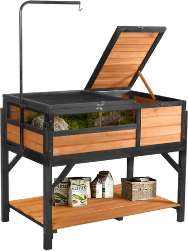 Miniatura 7 de Hábitat para tortugas Aivituvin, casa de tortuga y jaula de reptiles de madera para animales pequeños, interior-exterior, incluye soporte