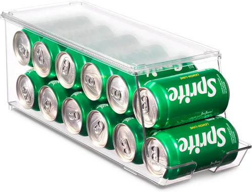 Miniatura 4 de Juego de 2 cubos organizadores apilables para refrigerador, dispensador de latas de soda, soporte de bebidas para refrigerador, congelador, cocina