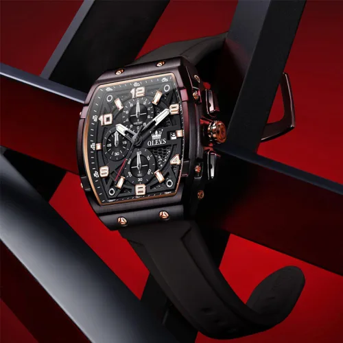 Miniatura 8 de OLEVS Reloj para hombre de lujo de cara grande negro relojes de pulsera de silicona cuadrado multifuncional vestido impermeable cronógrafo analógico