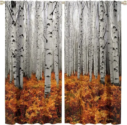 Miniatura 39 de Cortinas de abedul para sala de estar, niebla matutina en otoño, decoración del hogar, 42 x 45 pulgadas de largo