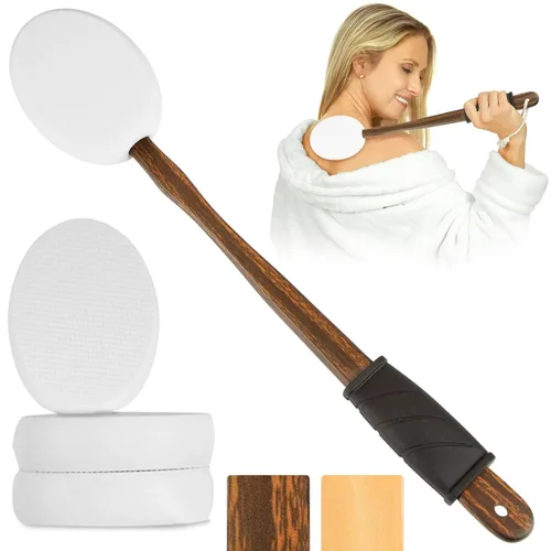 Aplicador de loción Vive para la espalda, pies (44.5 cm) - Esponja de ducha de belleza autolavable, mango largo para crema para personas mayores,