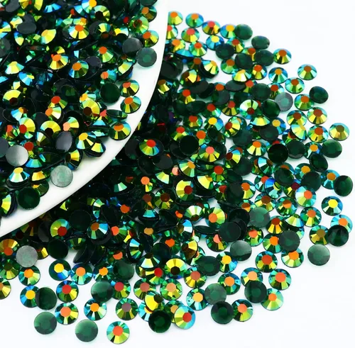 10000 diamantes de imitación de resina de 0.079 pulgadas con parte trasera plana, transparente verde oscuro AB con parte trasera plana para