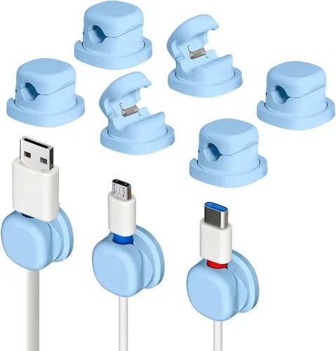 Miniatura 17 de Soporte de cable giratorio para mesita de noche, clips magnéticos giratorios de 360°, organizador de cable adhesivo fuerte para teléfono, hogar