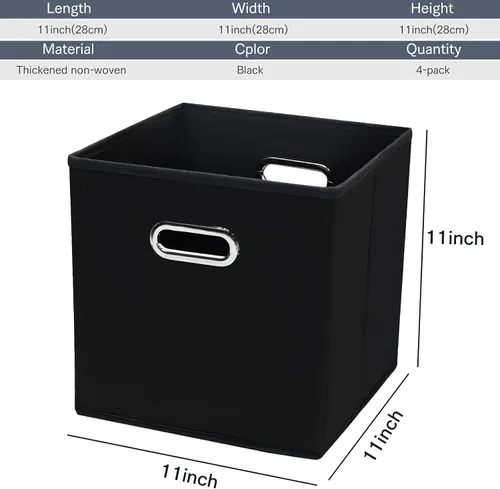 Miniatura 2 de Cubos de almacenamiento de tela negra, 11 x 11 x 11 pulgadas, canastas organizadoras de tela con asa, cesta plegable para armario o caja