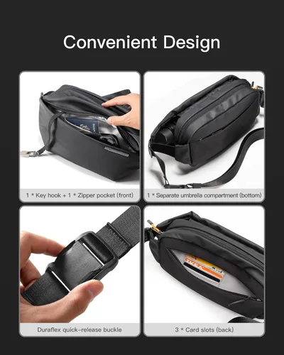 Miniatura 4 de Inateck Bolso bandolera elegante con correa de hombro ajustable, resistente a salpicaduras para hombres y mujeres, cangurera multiusos para viajes