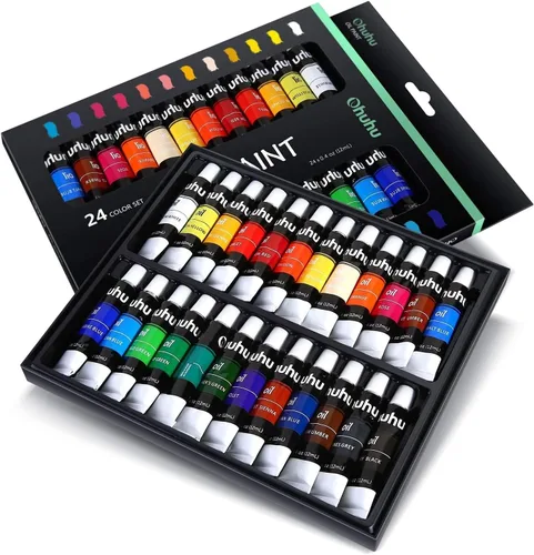 Miniatura 2 de Ohuhu - Juego de pintura al óleo, 24 colores a base de aceite, 12 ml/0.42 oz x 24 tubos. Suministros de pintura al óleo no tóxicos para pintar