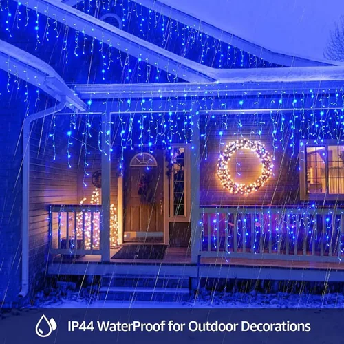 Miniatura 6 de Luces solares de Navidad de 320 LED, luces de cortina impermeables para decoraciones navideñas al aire libre, 29.5 pies, 60 gotas, 8 modos, luces