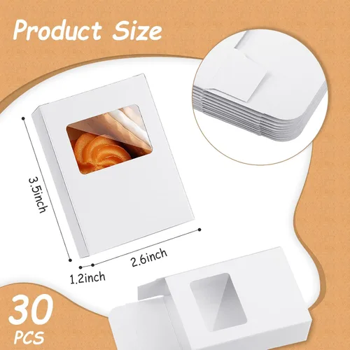 Miniatura 2 de Spakon 30 cajas de jabón de papel kraft blanco con ventana, 3.5 x 2.6 x 1.2 pulgadas, se adapta a hasta 4 jabones hechos a mano, caja de regalo