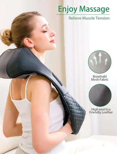 Miniatura 4 de Masajeador Shiatsu inalámbrico de cuello y espalda con calor para aliviar el dolor de tejido profundo, almohada eléctrica recargable 4D de masaje