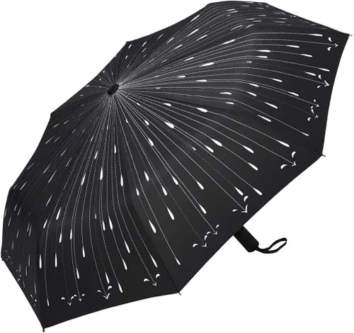 Miniatura 2 de YumSur Paraguas de viaje automático compacto, paraguas plegable resistente al viento con diseño de gotas de lluvia impresas, cierre de apertura