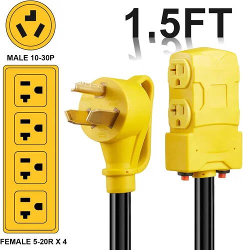 Miniatura 3 de [240 V a 120 V] Suplevel Adaptador de 30 amperios a 20 amperios de 110 V, adaptador NEMA 10-30P a 4X 5-15R/5-20R Adaptador de Distribución