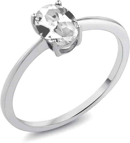 Miniatura 66 de Gem Stone King Anillo de compromiso solitario con piedra preciosa de oro blanco de 10 quilates, ovalado, 0.27 x 0.19 pulgadas, anillo de promesa