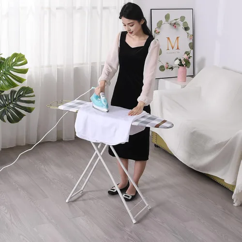 Miniatura 9 de Tabla de planchar compacta tamaño completo, ajustable plegable de pie para ropa de pie mesa de hierro extra ancha, material de madera y hierro