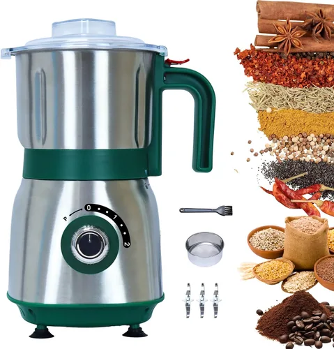 Molinillo de cocina versátil | Molino eléctrico de 500W | Muele especias, frutos secos, granos, café | 3 cuchillas de acero inoxidable | Uso en seco