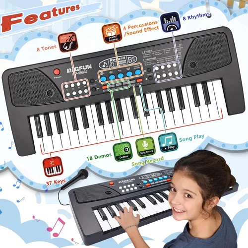 Miniatura 2 de Teclado de piano para niños, piano electrónico portátil de 37 teclas para niños de 3 a 6 años, teclado con micrófono, juguete musical de cumpleaños