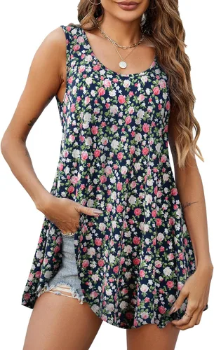 JollieLovin Camiseta sin mangas para mujer, ajuste holgado, con dobladillo acampanado, cómoda blusa con vuelo (disponible en tallas extragrandes)
