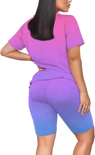 Miniatura 5 de Tthxqing Conjunto de 2 piezas para mujer, conjunto de sudadera de verano para correr, de manga corta, pantalones casuales, mallas