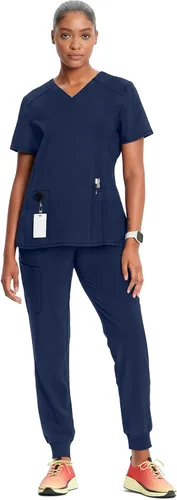 Miniatura 3 de Cherokee Infinity Camiseta Médica con Cuello en V para Mujer, Ajuste Contemporáneo, 2 Bolsillos, Inserto de Punto Acanalado, Aberturas Laterales